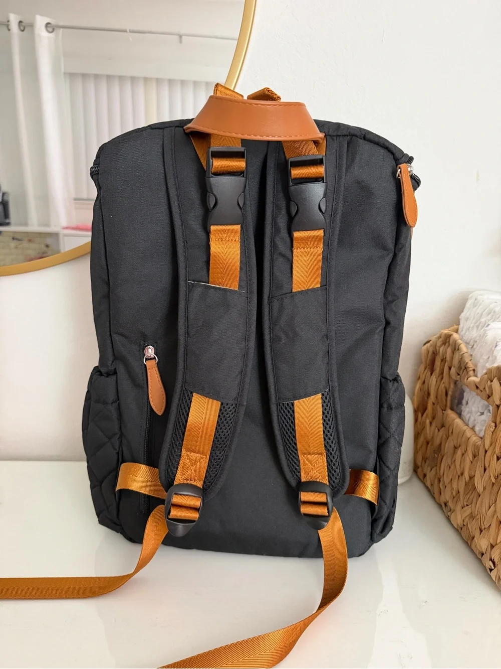 Quilted Black Baby Diaper Bag